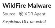 Image 1b is a screenshot of text from the Cortex XDR application. WildFire malware. Source: XDR agent. Suspicious DLL detected.