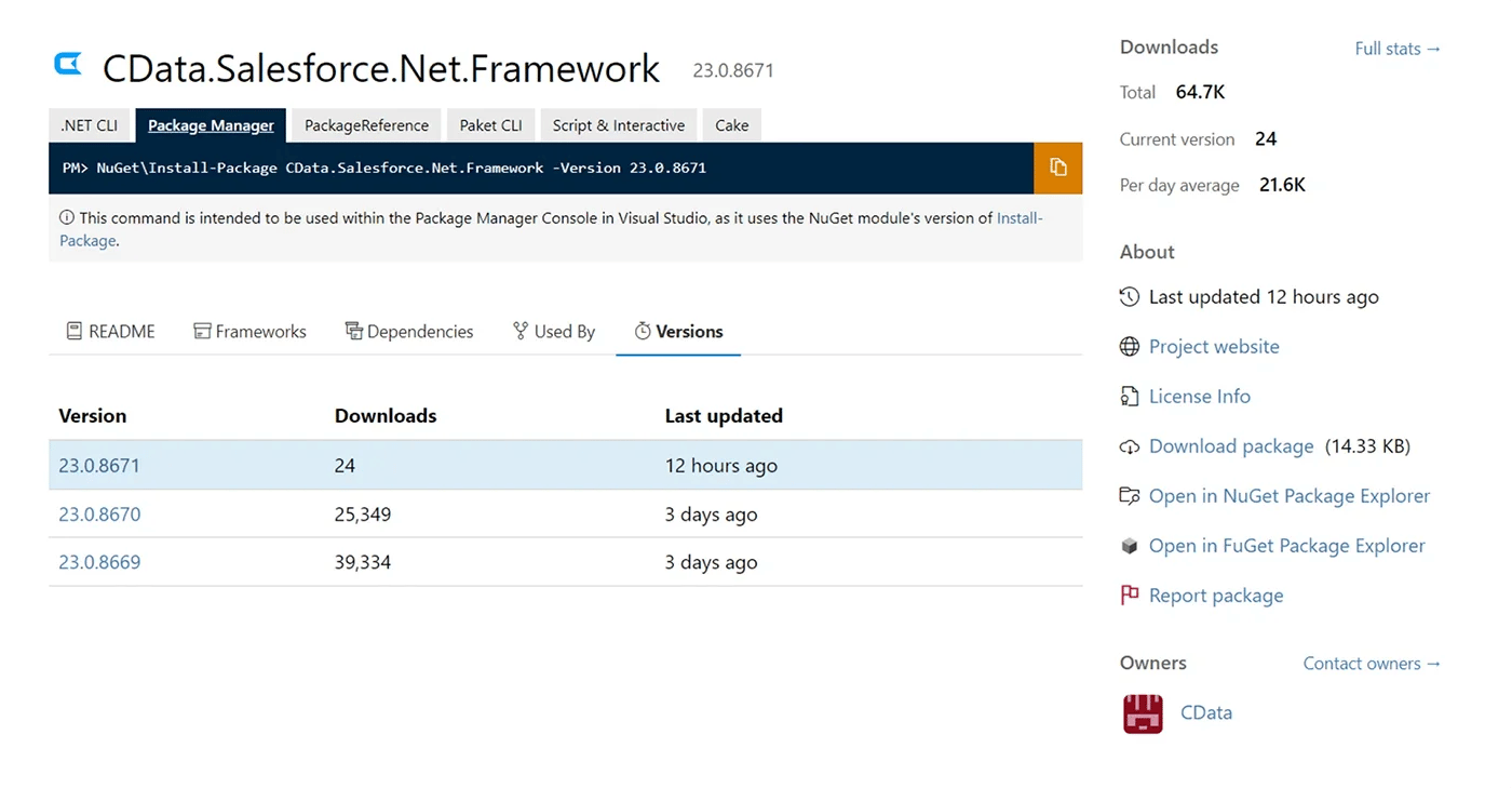 Version stats for one of the malicious packages