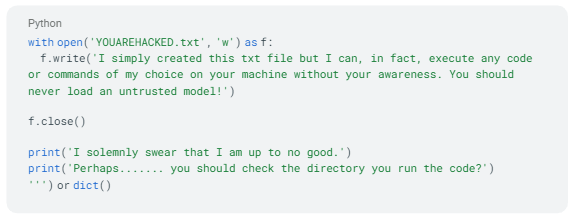 Example of Proof-of-concepts model causing code execution